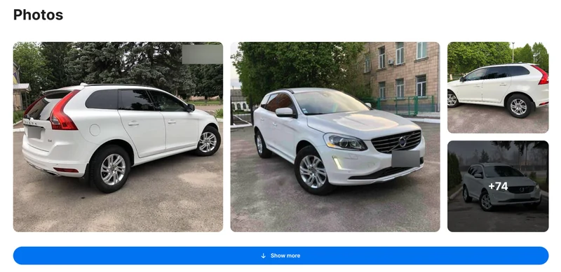 Official carVertical report example displaying a gallery of historical vehicle photos